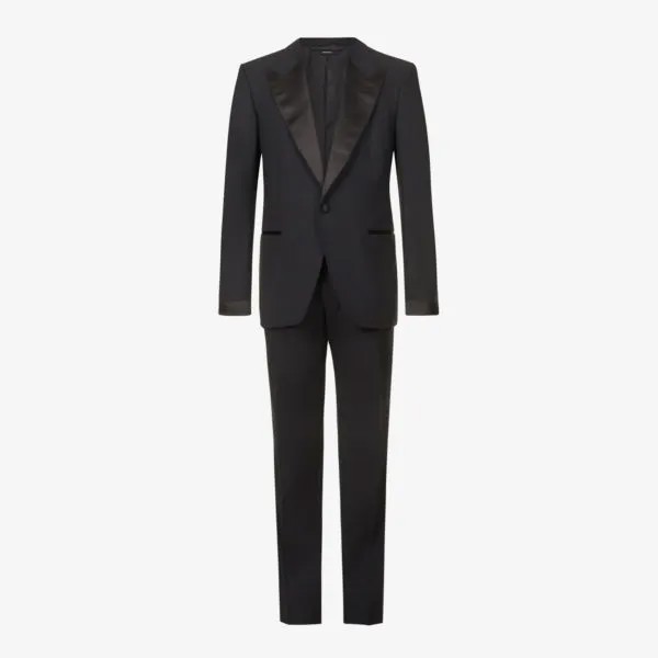 Однобортный вечерний костюм из смесовой шерсти приталенного кроя Shelton Tom Ford, черный