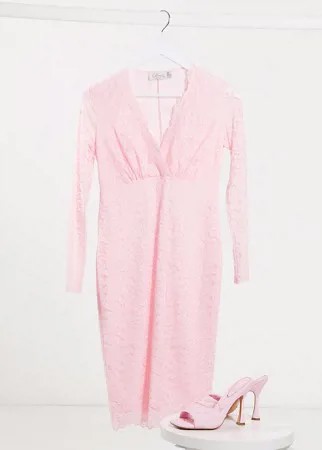 Светло-розовое кружевное платье миди для предродовой вечеринки с длинными рукавами Blume Maternity-Розовый цвет