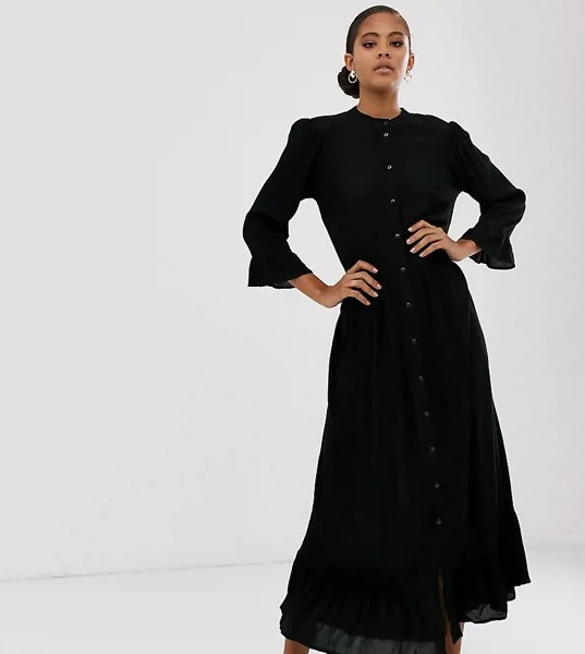 Свободное ярусное платье макси с пуговицами ASOS DESIGN Tall-Черный