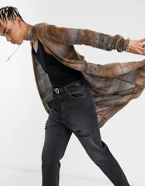 Длинный вязаный кардиган секционной окраски ASOS DESIGN-Многоцветный