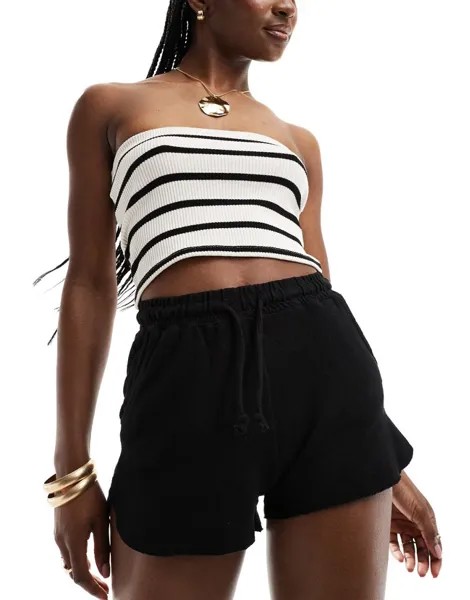 Черные шорты для бега с кулиской на талии Pull&Bear