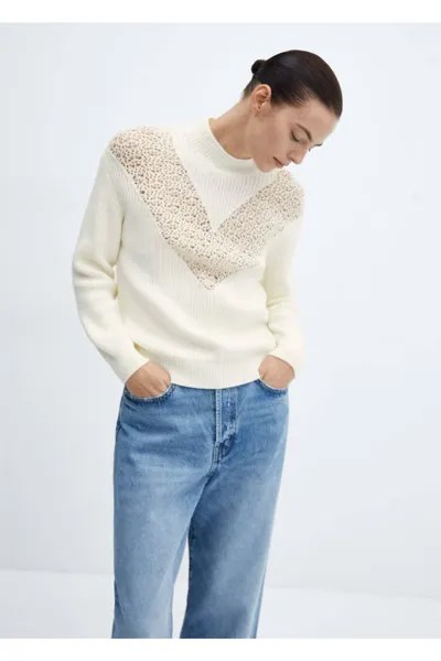 Ажурный свитер из детализированного трикотажа Mango, экрю