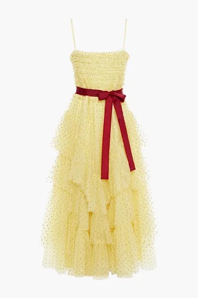 Украшенное ярусное платье миди из тюля REDVALENTINO, желтый