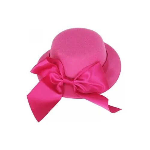 Шляпка цилиндр карнавальная с бантом на заколке, 13 см, цвет ярко-розовый, фуксия