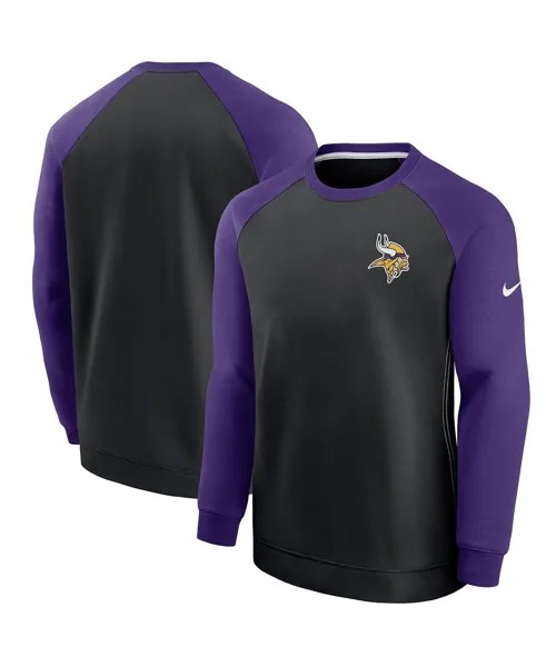 Мужской черный, фиолетовый свитер minnesota vikings historic crew performance с регланом Nike, мульти