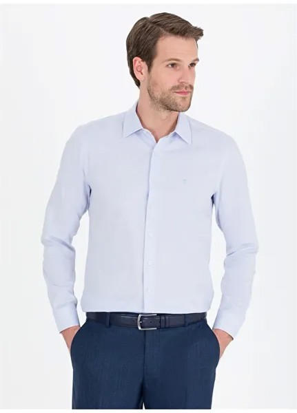 Голубая мужская рубашка Slim Fit с классическим воротником Pierre Cardin