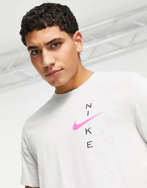 Белая меланжевая футболка с графическим принтом логотипа Nike Training-Белый