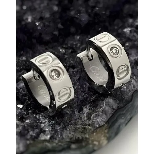 Серьги  Серьги-кольца, Swarovski Zirconia, размер/диаметр 2 мм, серебряный