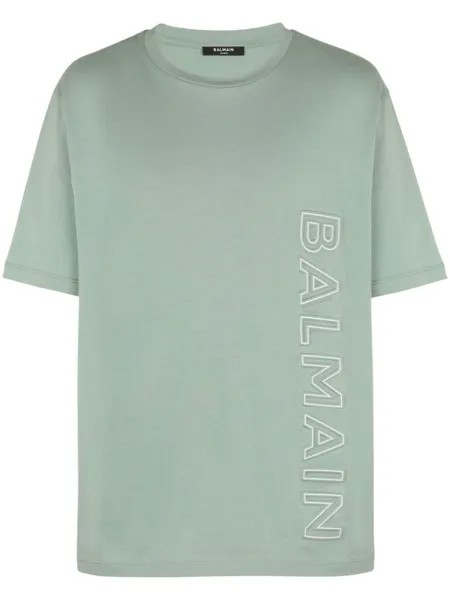 Balmain футболка с тисненым логотипом, зеленый