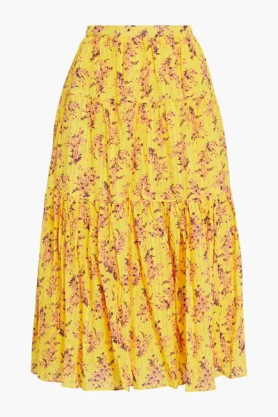 Ярусная юбка миди Auveline из жаккарда с цветочным принтом Ulla Johnson, желтый