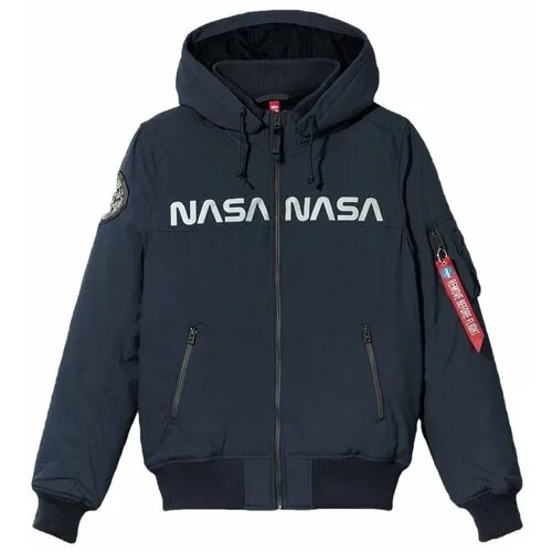 Куртка бомбер Alpha Industries Ma-1 Hooded Nasa, replica blue, UJM50502RB (размер: m)
