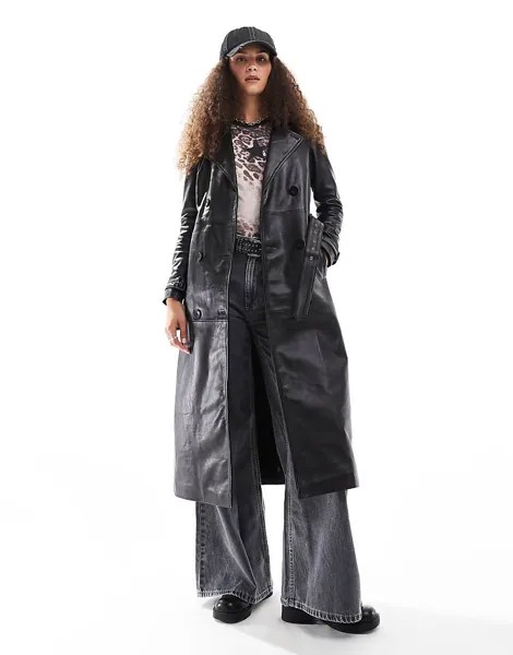 Черный тренч из натуральной кожи Barneys Originals