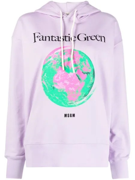 MSGM худи из органического хлопка с графичным принтом, фиолетовый