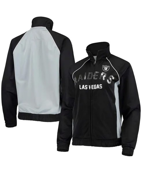 Женская черно-серебристая спортивная куртка с молнией во всю длину реглан Las Vegas Raiders Backfield G-III 4Her by Carl Banks