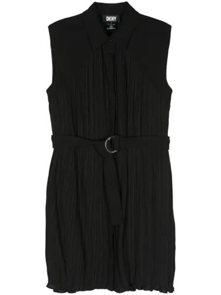 DKNY плиссированное платье-рубашка миди, черный