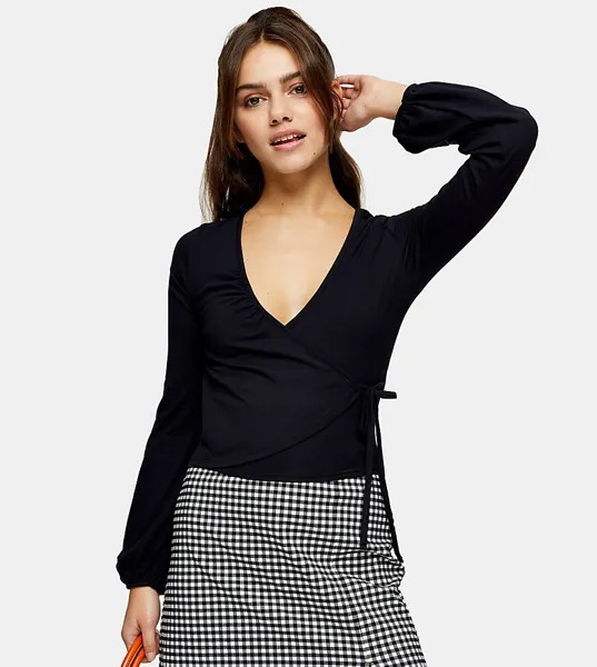 Черный лонгслив с запахом Topshop Petite-Черный цвет
