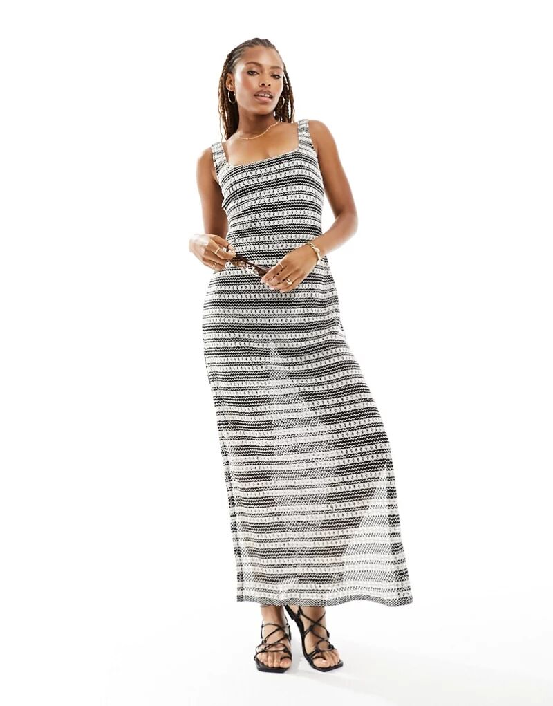 Трикотажное платье South Beach в черно-белую полоску с завязкой на плече