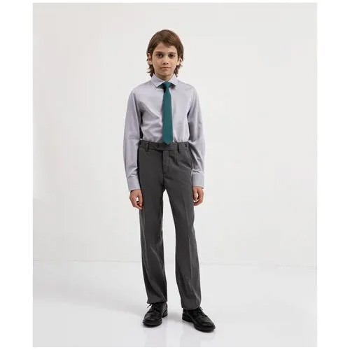Школьная рубашка Gulliver, на пуговицах, длинный рукав, однотонная, размер 140, серый
