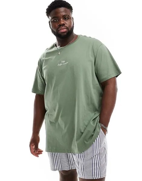 Зеленая футболка классического оверсайз с центральным логотипом Polo Ralph Lauren Big & Tall