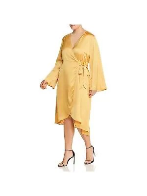LOST INK Женское атласное вечернее платье миди с рукавами-колокольчиками золотого цвета, плюс 4X