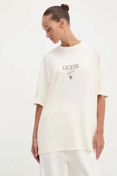 Хлопковая футболка Guess Originals, бежевый