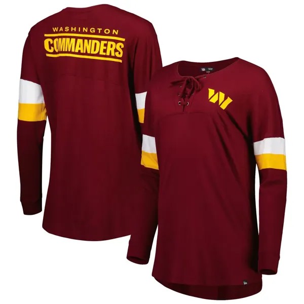 Женская бордовая футболка New Era Washington Commanders Athletic Varsity со шнуровкой и длинными рукавами New Era