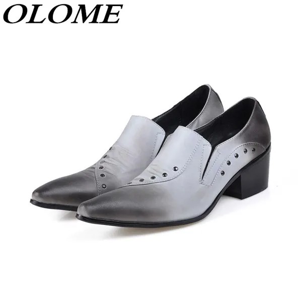 Туфли-оксфорды мужские классические, заостренный носок, заклепки, высокий каблук, без застежки, итальянская кожаная обувь для свадьбы/вечеринки