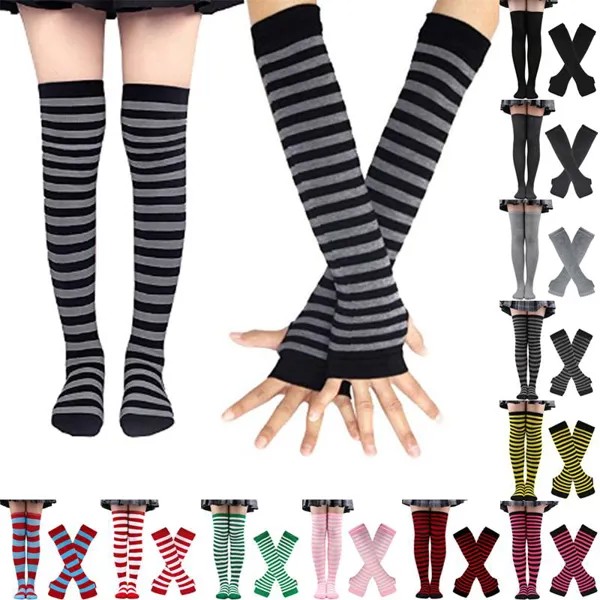 Женщины Высокое качество Колено Длинные носки Перчатки Ноги Носки Красочный Хлопок Хэллоуин Косплей Винтаж