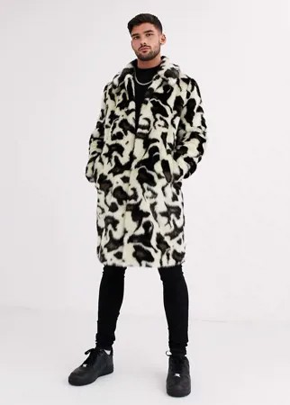 Пальто из искусственного меха с леопардовым принтом Urbancode-Белый