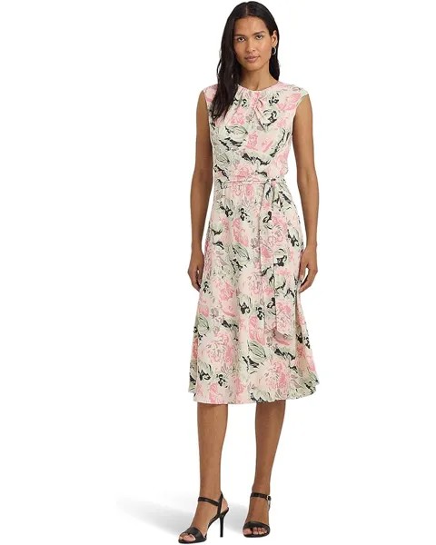 Платье LAUREN Ralph Lauren Floral Bubble Crepe Cap-Sleeve, цвет Cream/Pink/Green