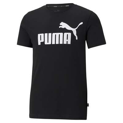 Puma Ess Logo Футболка с круглым вырезом и короткими рукавами Молодежные мальчики Черные повседневные топы 586960