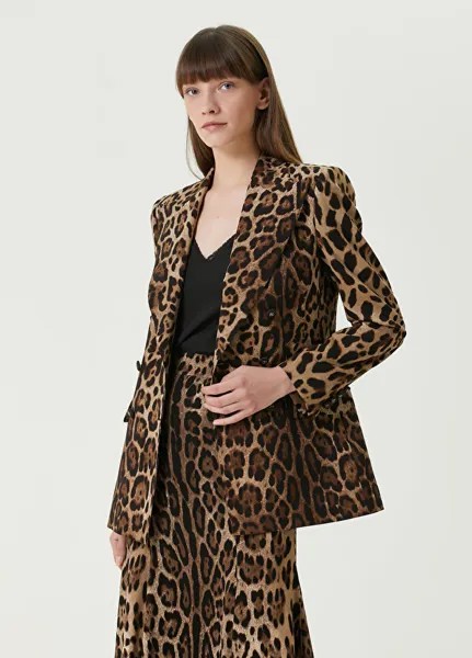 Двубортный шерстяной пиджак с леопардовым воротником и ласточкиным воротником Dolce&Gabbana