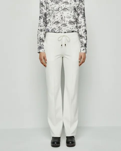 Однотонные прямые женские брюки с белой резинкой на талии Mirto, белый