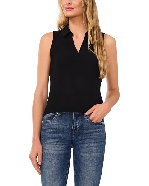 Поло CeCe Sleeveless V-Neck Polo Knit Top, цвет Rich Black