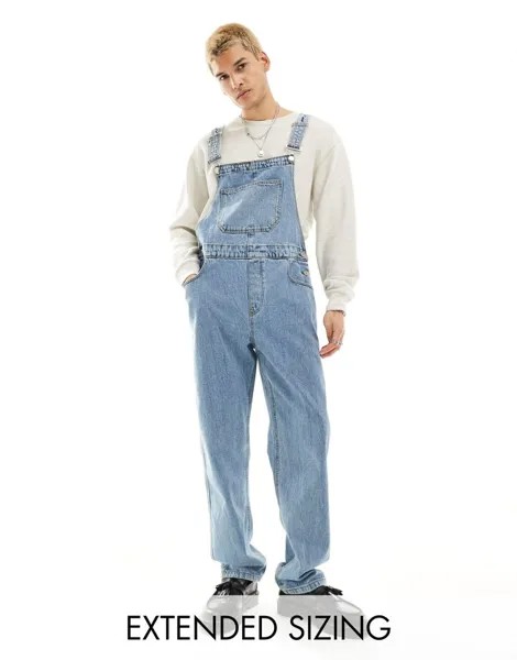 Синий джинсовый комбинезон средней потертости ASOS DESIGN