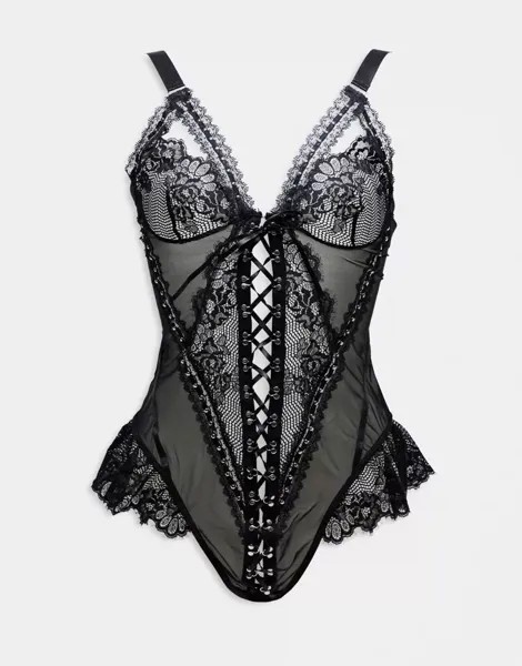 Черное открытое боди с принтом тедди Ann Summers Bridget