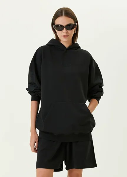 Черный свитшот с капюшоном и вышитым логотипом Balenciaga