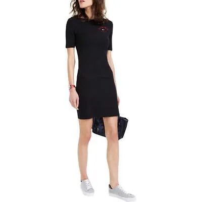 Tommy Jeans Женское черное повседневное облегающее платье в рубчик с овальной спинкой XXS BHFO 9443