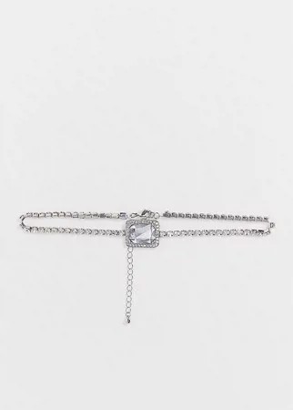 Серебристое ожерелье-чокер с камнем ASOS DESIGN Curve-Серебристый