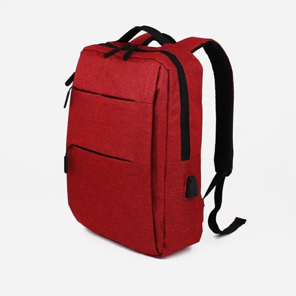 Рюкзак мужской на молнии, 4 наружных кармана, с usb, цвет бордовый