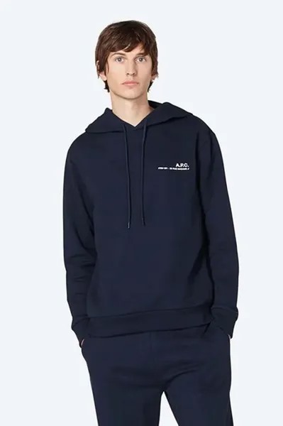 Толстовка Hoodie Item из хлопка A.P.C., темно-синий