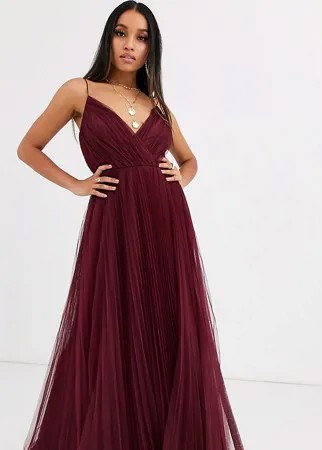 Плиссированное платье макси из тюля ASOS DESIGN Petite-Красный