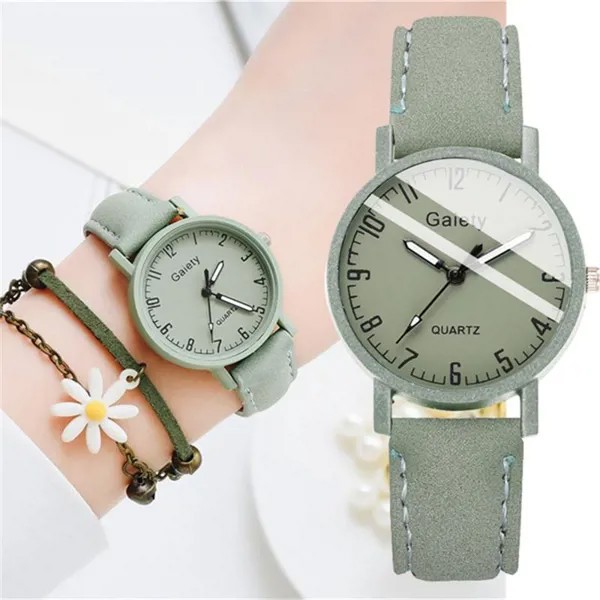 Женщины Модные часы Простой кожаный браслет Набор часов Кварцевые наручные часы Повседневные женские часы