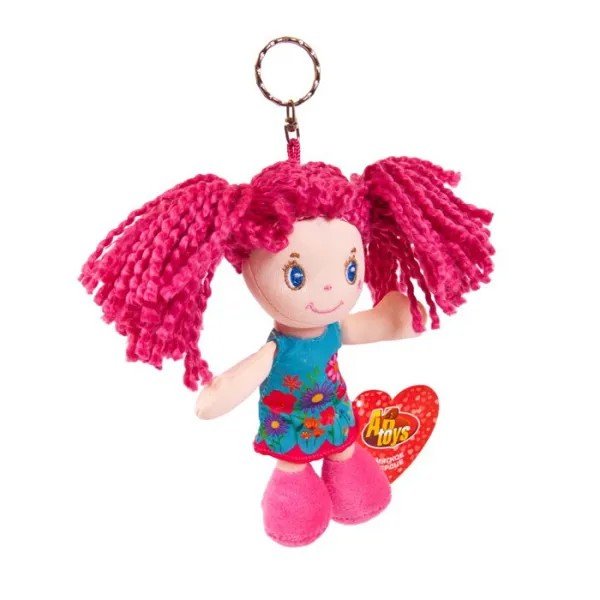 ABtoys Кукла на брелке с розовыми волосами в голубом платье 15 см