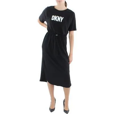 Женское повседневное платье-футболка миди черного цвета с логотипом DKNY M BHFO 0134