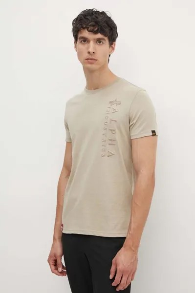 Хлопковая футболка Alpha Industries, бежевый