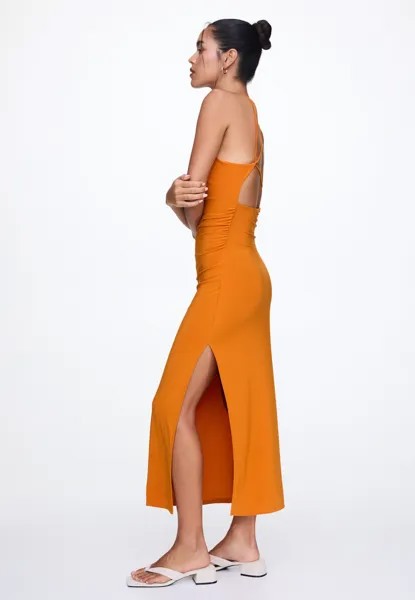 Платье-футляр ASYMMETRIC, MIDI PULL&BEAR, охра