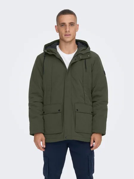 Зимняя куртка серая стандартного кроя Only & Sons, зеленый