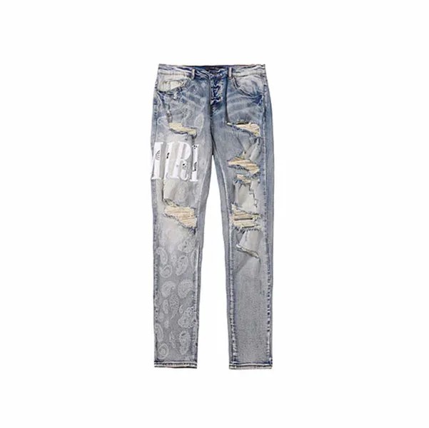 Новые поступления 2022, американские уличные джинсы AMR для мужчин и женщин, бандана с вышитым логотипом, рваные мужские джинсы с принтом