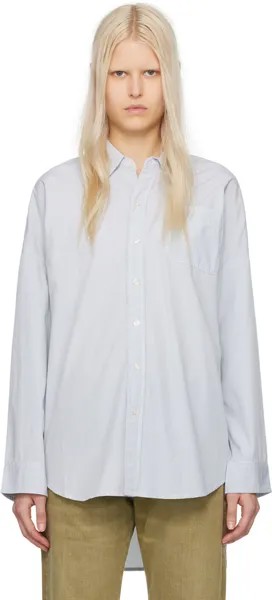 Синяя рубашка с глубоким вырезом R13, цвет Blue/White pinstripe
